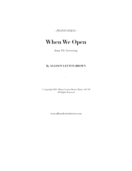 When We Open - Beautiful Piano Solo - by Allison Leyton-Brown image number null