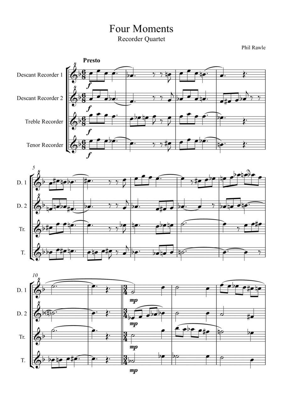Four Moments - Recorder Quartet Recorder scores gallery preview page 1