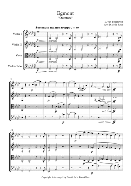 Egmont "Overture" - For String Quartet (Full Score and Parts) image number null