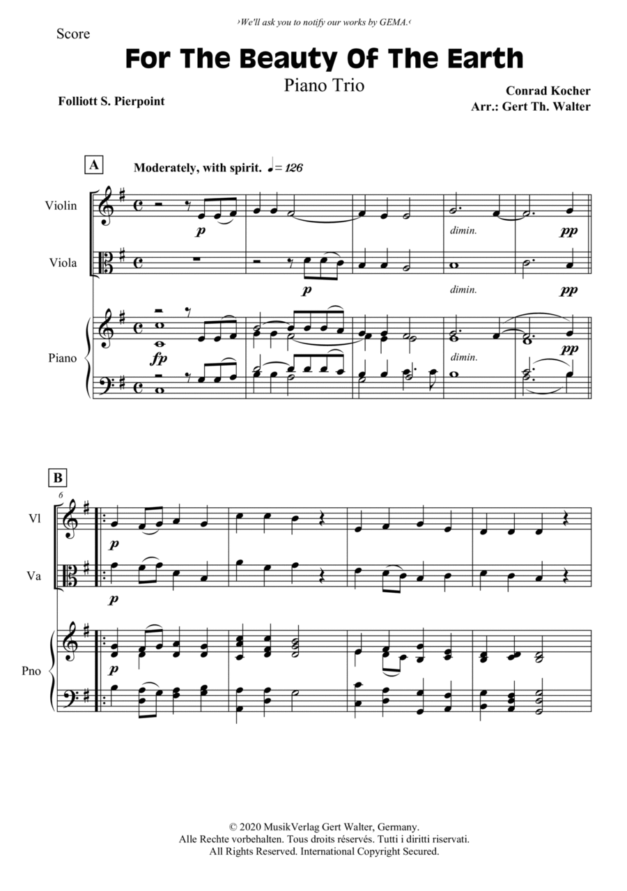 For The Beauty Of The Earth Piano Trio scores gallery preview page 1