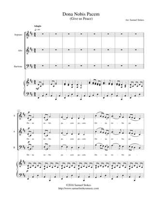 Dona Nobis Pacem (Give Us Peace) - for SAB choir with piano accompaniment