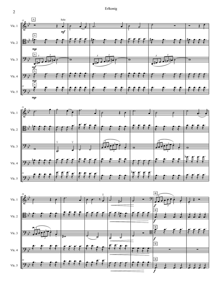 Schubert's Erlkonig for four or five cellos (cello quartet / quintet) String Orchestra scores gallery preview page 2