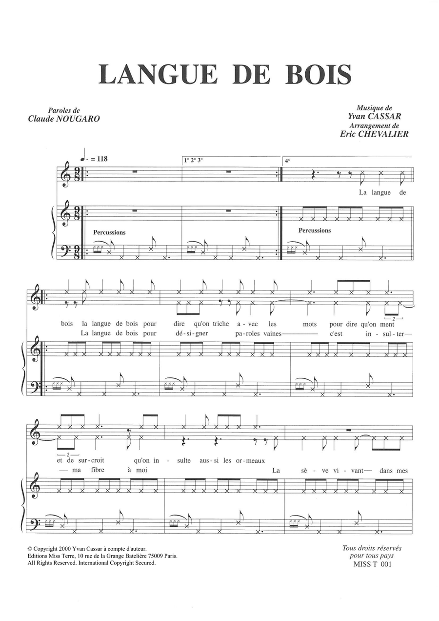 Langue De Bois Piano, Vocal scores gallery preview page 1