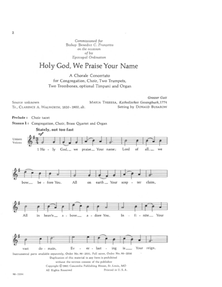 Holy God, We Praise Your Name (Choral score)