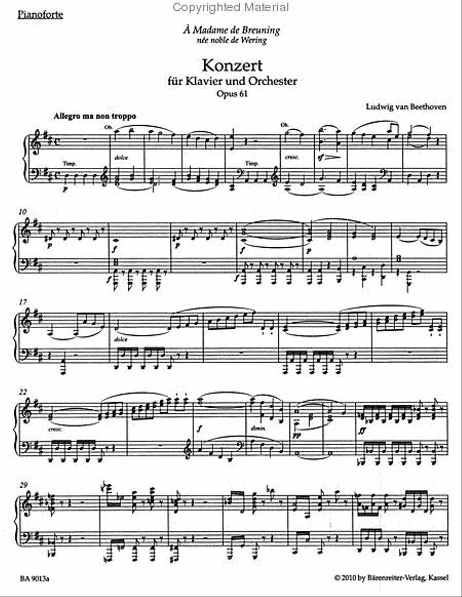 Concerto for Pianoforte and Orchestra after the Violin Concerto for Piano and Orchestra D major op. 61 Violin Solo scores gallery preview page 3