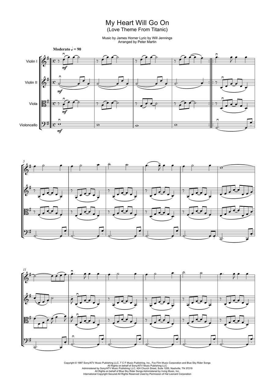 My Heart Will Go On (Love Theme from Titanic) String Quartet scores gallery preview page 5