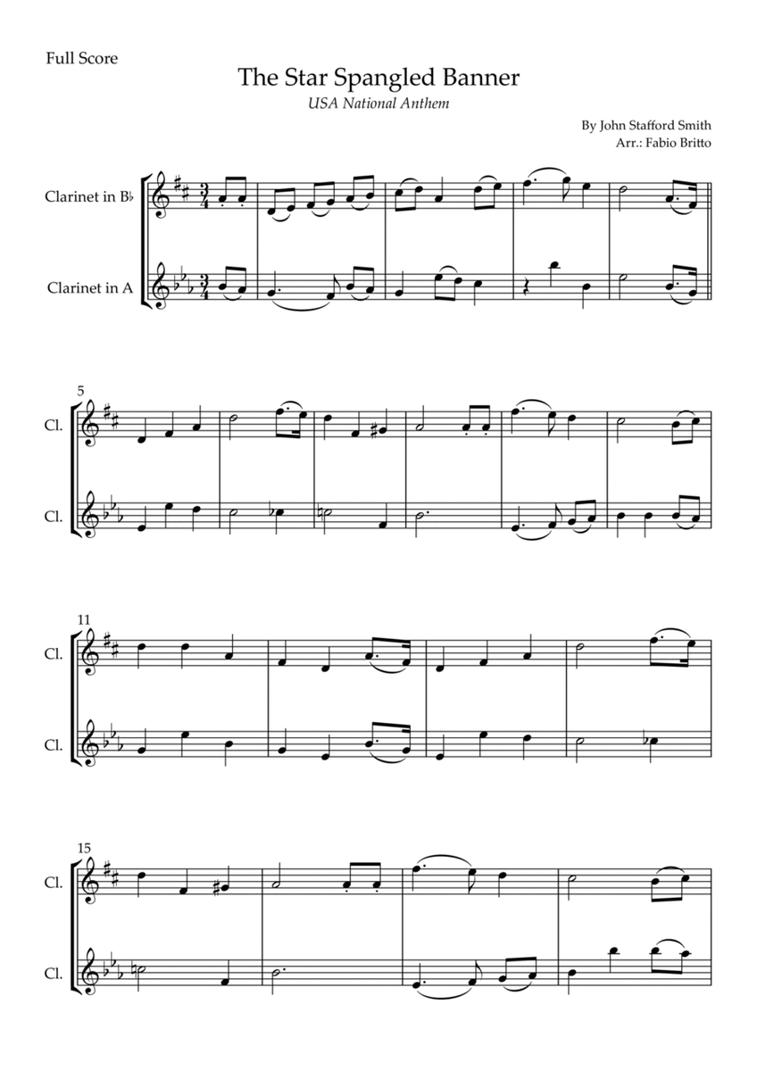 The Star Spangled Banner (USA National Anthem) for Clarinet in Bb & Clarinet in A Duo image number null