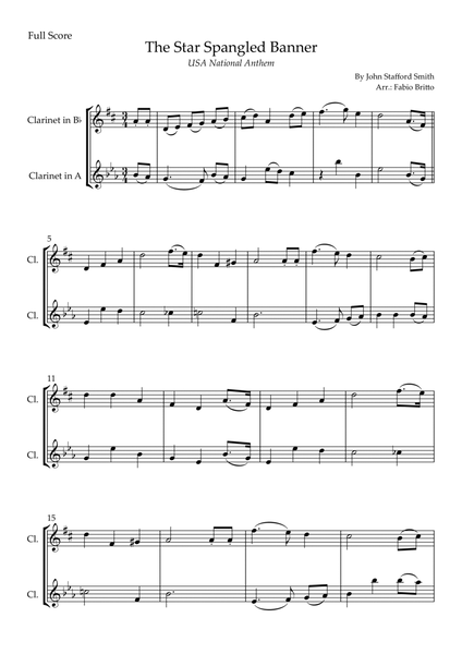 The Star Spangled Banner (USA National Anthem) for Clarinet in Bb & Clarinet in A Duo image number null