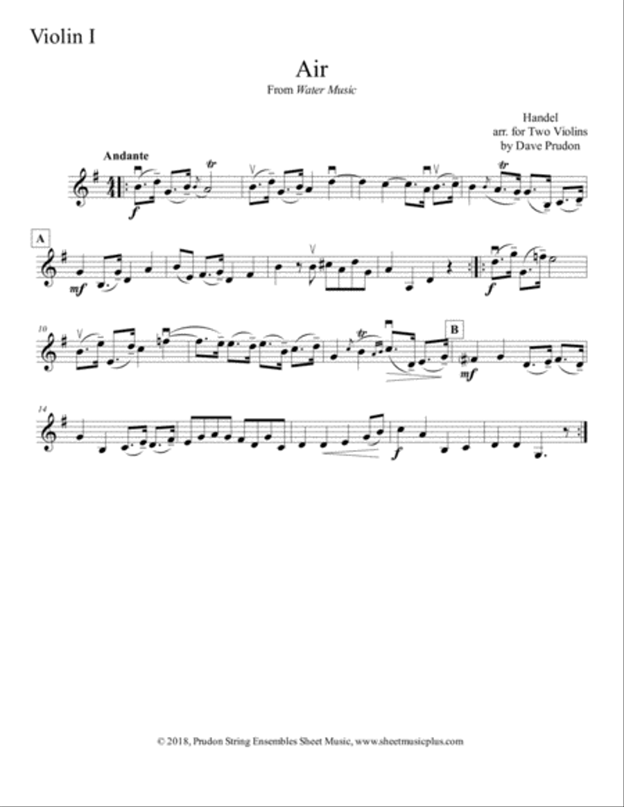 Air from the Water Music for Two Violins String Duet scores gallery preview page 2