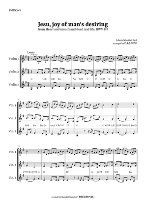 Book cover for Jesu, Joy of Man’s Desiring for Violin Trio by Bach BWV 147