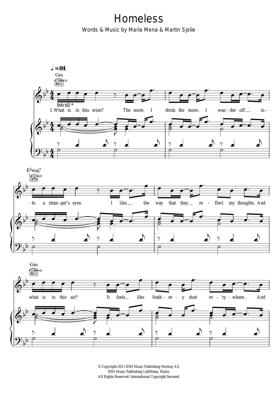 Homeless Piano, Vocal scores gallery preview page 1