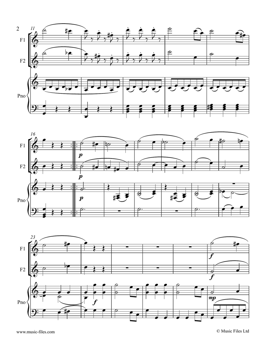 Mozart: Menuetto Allegretto from Symphony No.41 - 2 Flutes and Piano Flute Duet scores gallery preview page 2