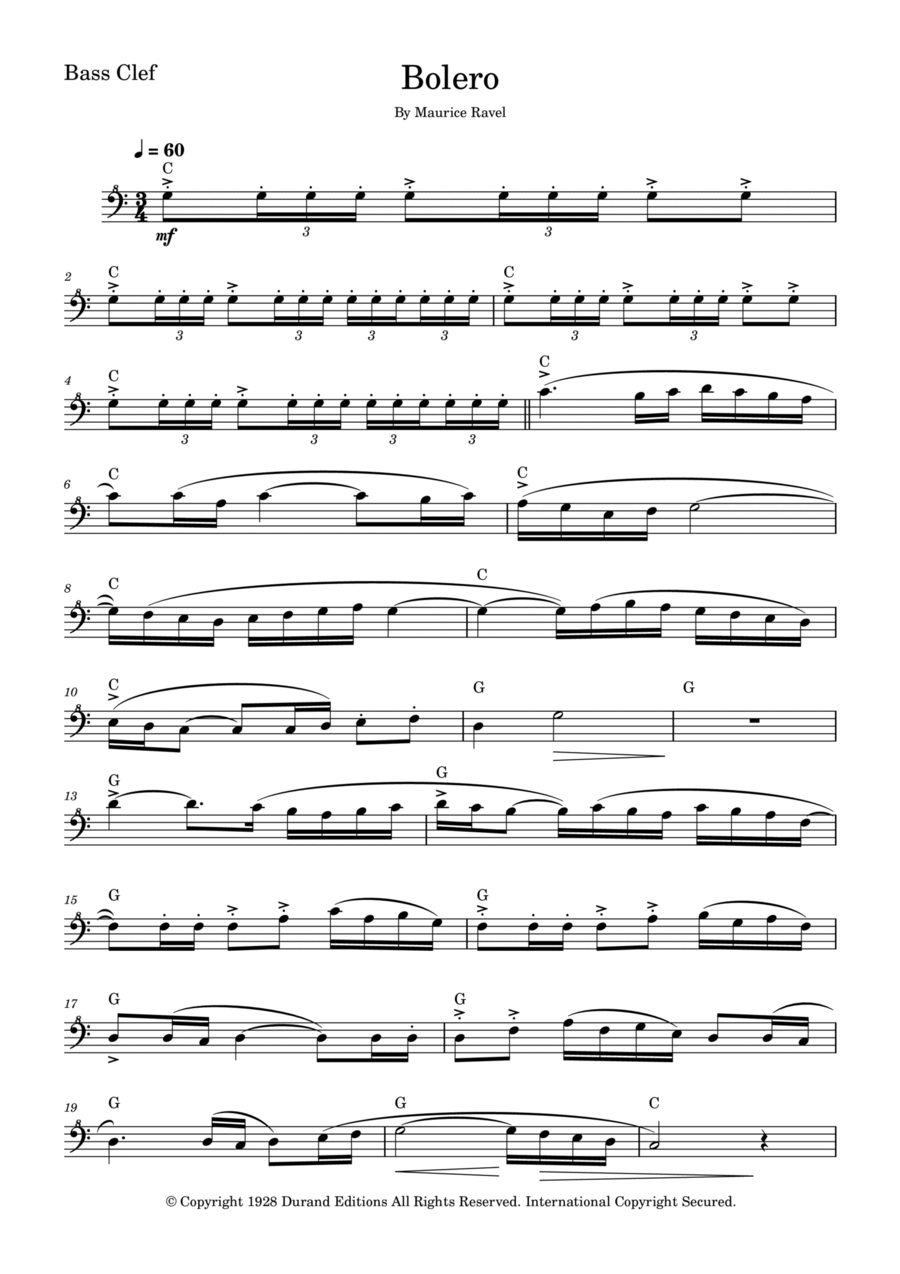Bolero Ravel by Maurice Ravel Trombone Solo Digital Sheet