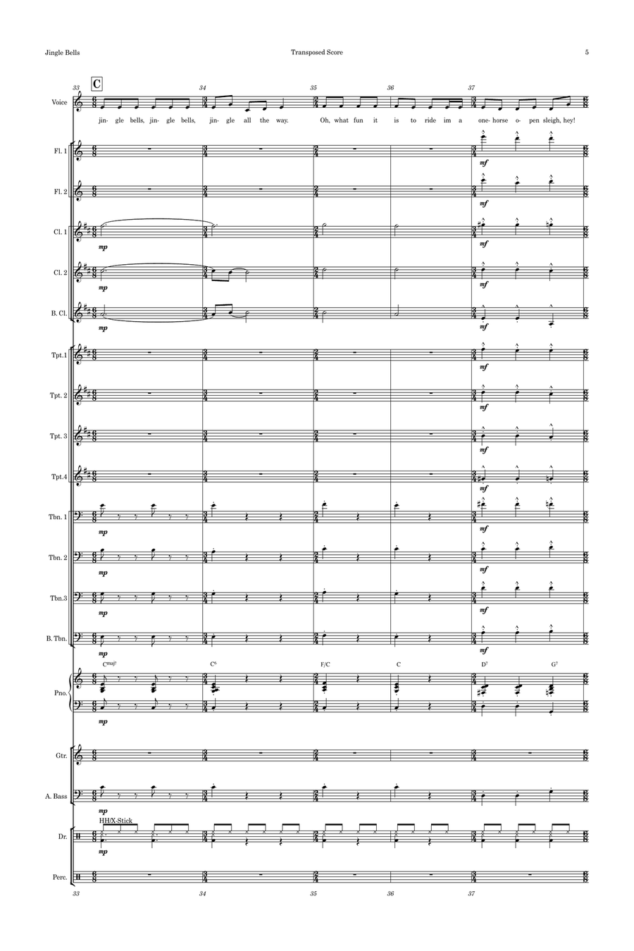 Jingle Bells Female Vocal with Big Band Key of C Jazz Ensemble scores gallery preview page 5