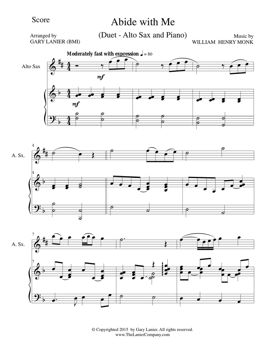 ABIDE WITH ME (Duet – Alto Sax and Piano/Score and Parts) Woodwind Duet scores gallery preview page 1