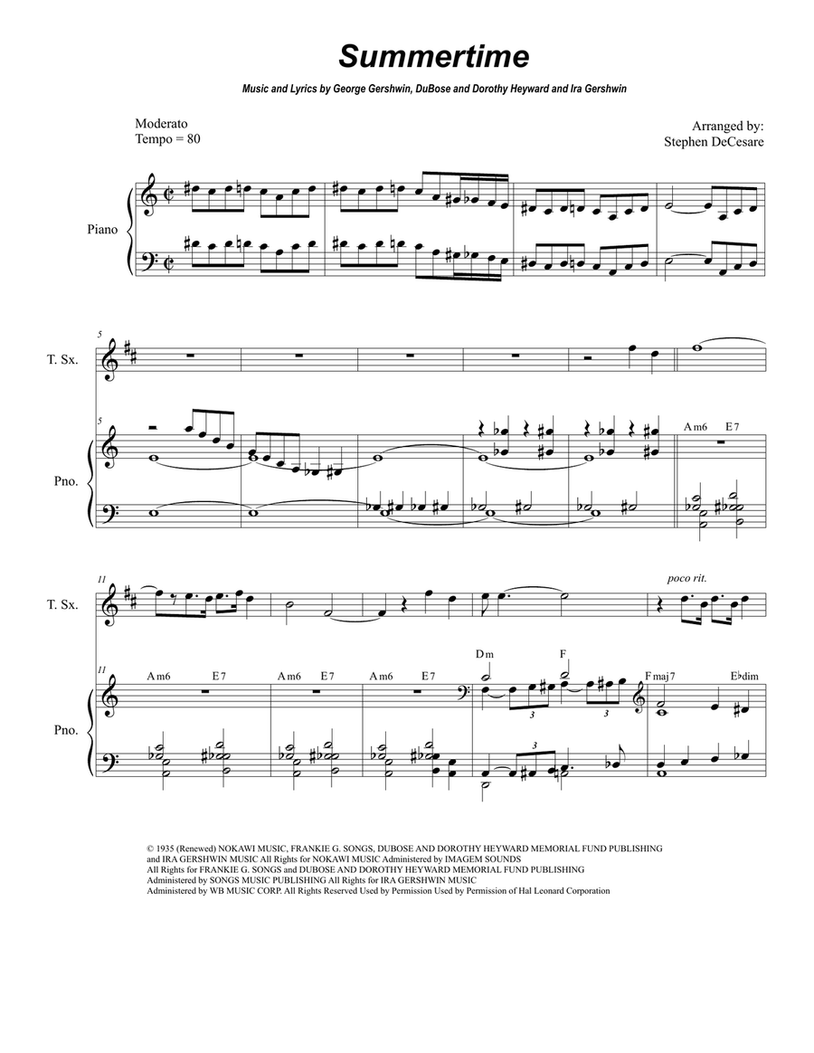 Summertime store tenor sax