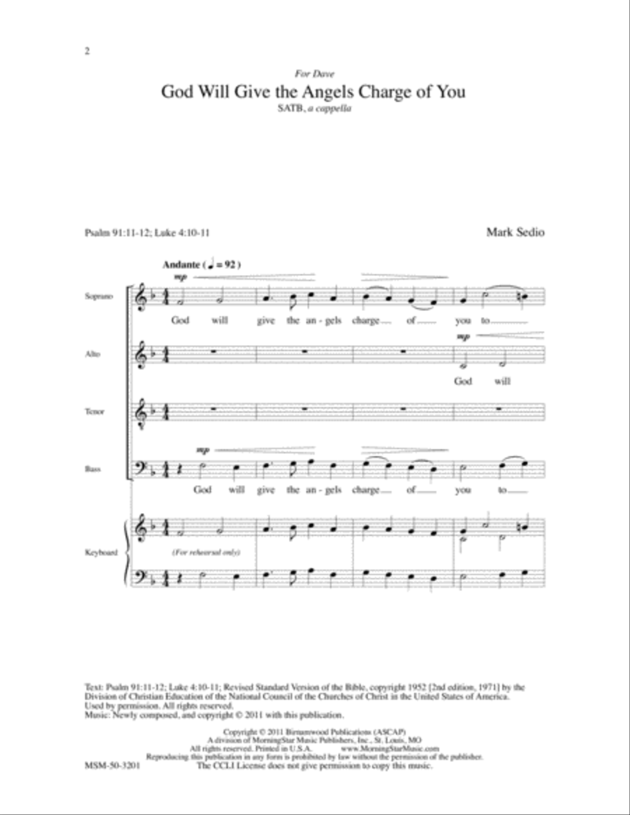 God Will Give the Angels Charge of You 4-Part scores gallery preview page 2