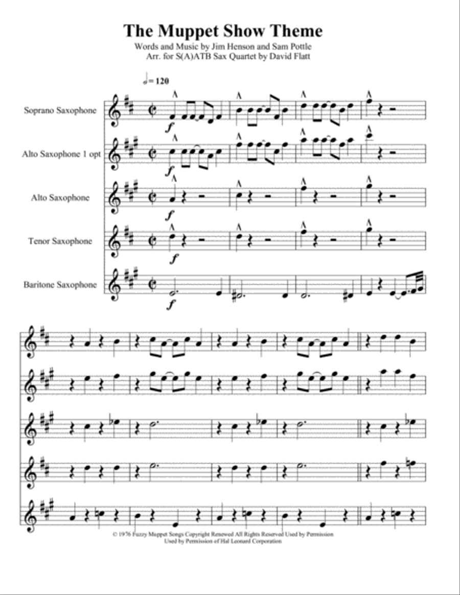 The Muppet Show Theme Woodwind Quartet scores gallery preview page 1
