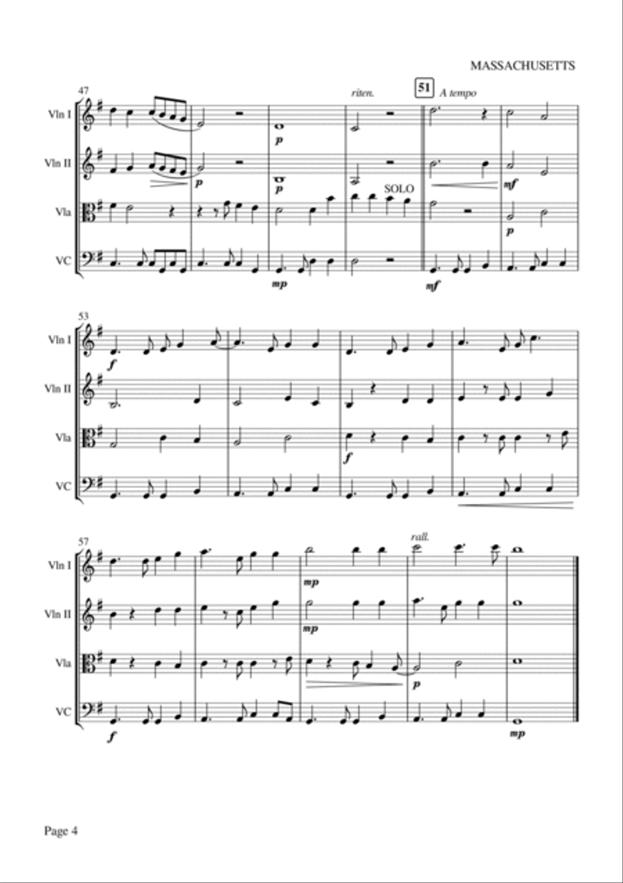 Massachusetts (the Lights Went Out) String Quartet scores gallery preview page 4