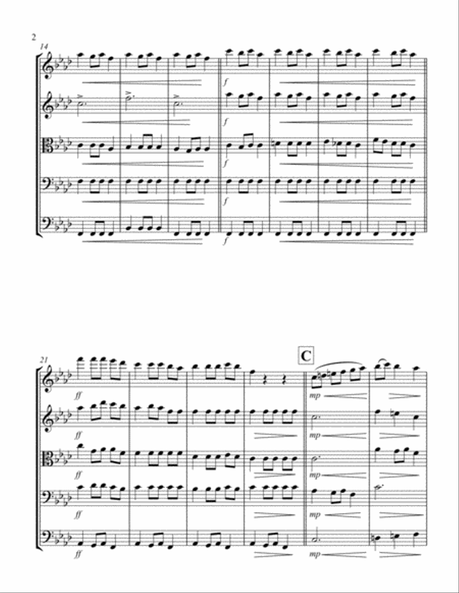 Carol of the Bells (F min) (String Quintet - 2 Violin, 1 Viola, 1 Cello, 1 Bass) String Quintet scores gallery preview page 2