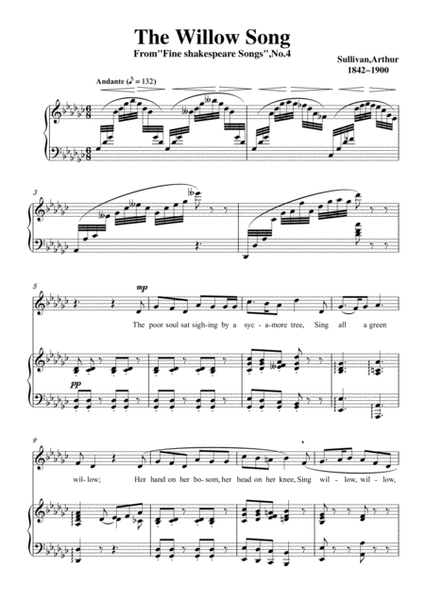 Sullivan-The Willow Song in G flat Major, for Voice and Piano image number null