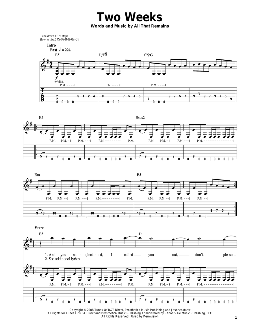 Two Weeks Acoustic Guitar scores gallery preview page 1