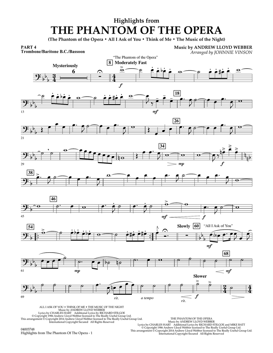 Highlights from The Phantom of the Opera - Pt.4 - Trombone/Bar. B.C./Bsn.