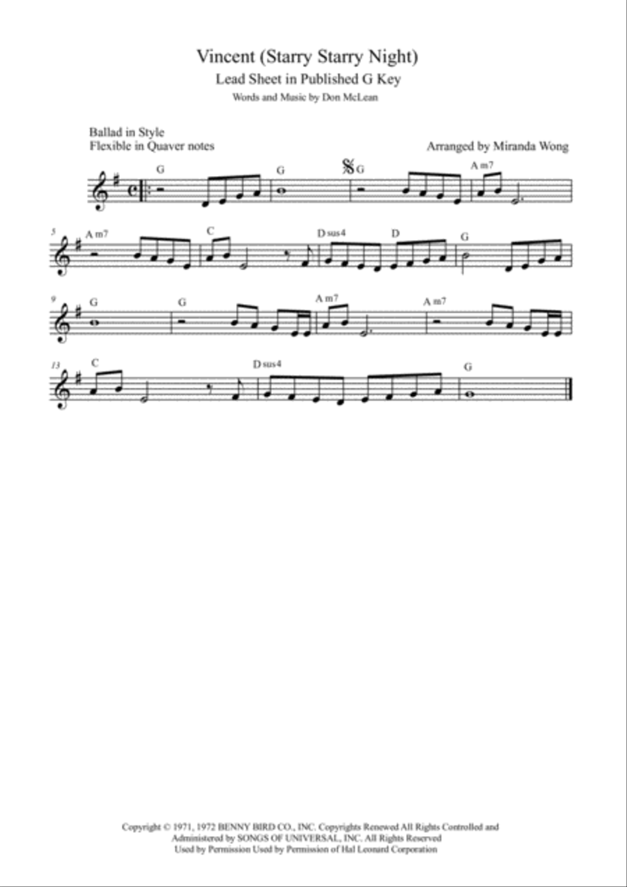 Vincent (Starry Starry Night) Vincent (Starry Starry Night) Small Ensemble scores gallery preview page 1