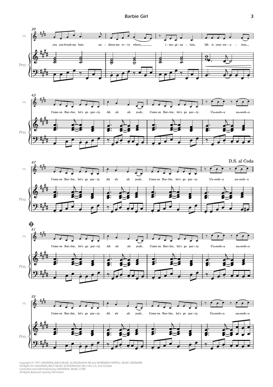 Barbie Girl Piano, Vocal scores gallery preview page 5