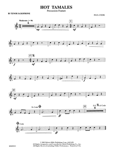 Hot Tamales (Percussion Feature): B-flat Tenor Saxophone