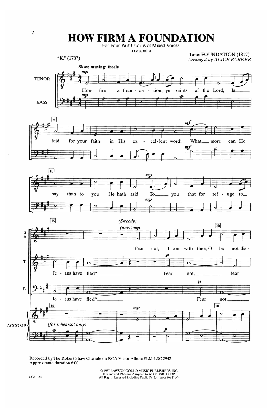 How Firm a Foundation by Alice Parker Choir - Digital Sheet Music