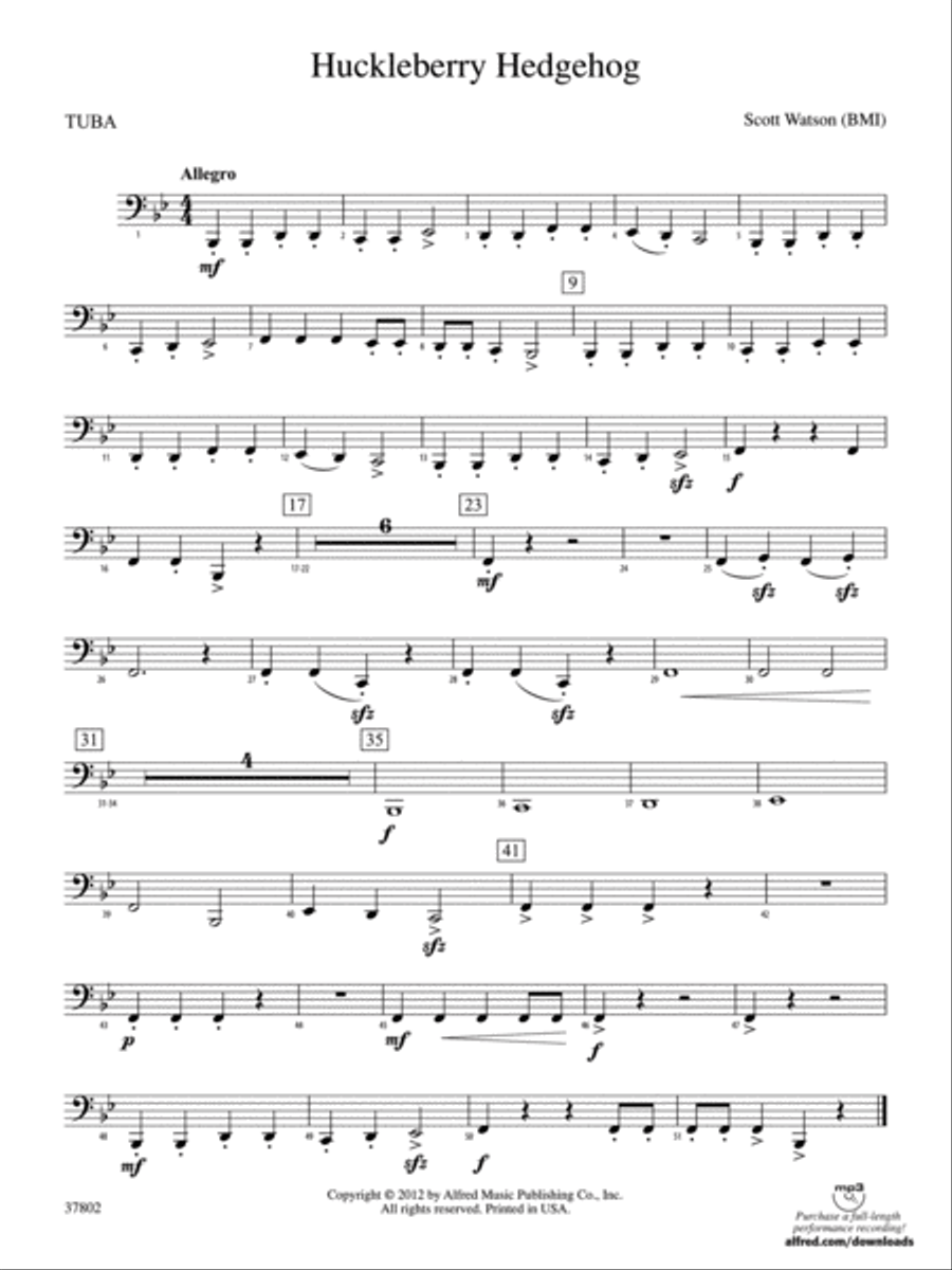 Huckleberry Hedgehog: Tuba Concert Band scores gallery preview page 1
