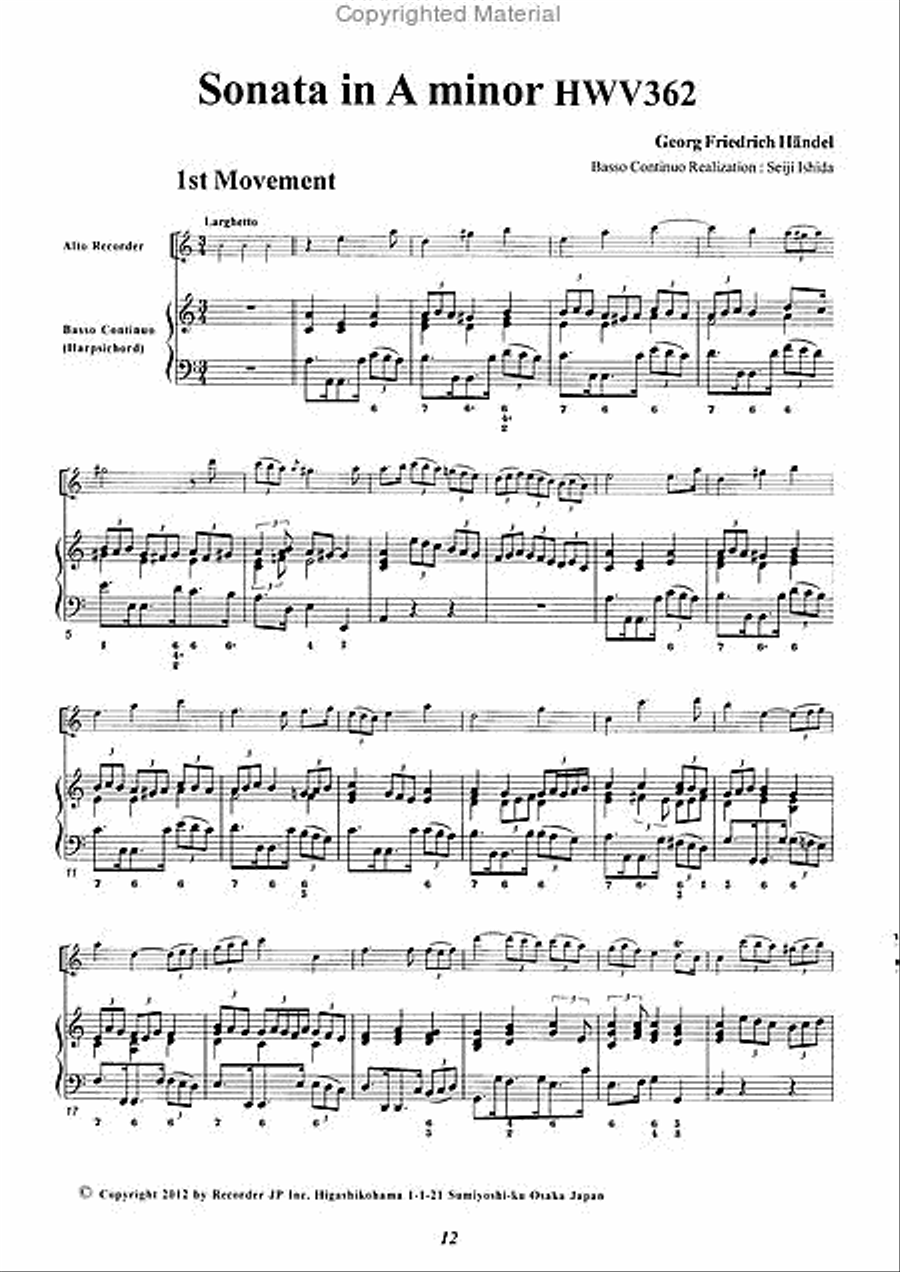 Sonata in A minor HWV362 Alto Recorder scores gallery preview page 3