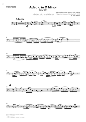 Adagio (BWV 974) - Cello and Piano (Individual Parts)