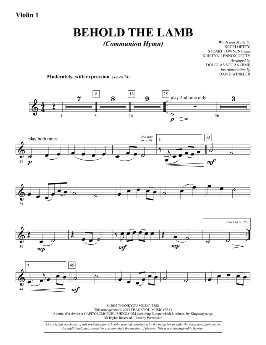 Behold the Lamb (Communion Hymn) - Violin 1 Choir scores gallery preview page 1