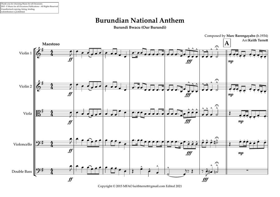 Burundi National Anthem for String Orchestra (World National Anthem Series) String Orchestra scores gallery preview page 2