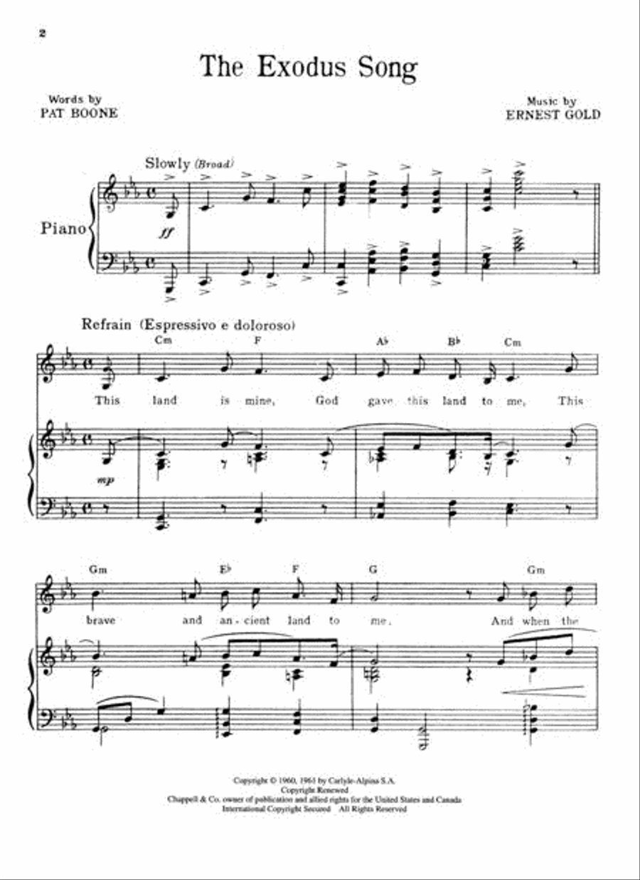 The Exodus Song Piano, Vocal, Guitar scores gallery preview page 2