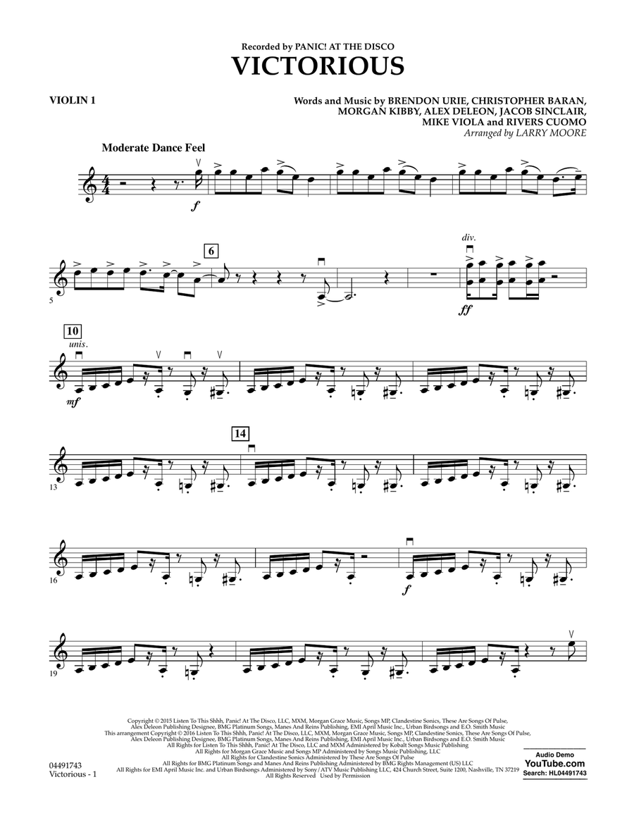 Victorious - Violin 1 Victorious - Violin 1 Orchestra scores gallery preview page 1