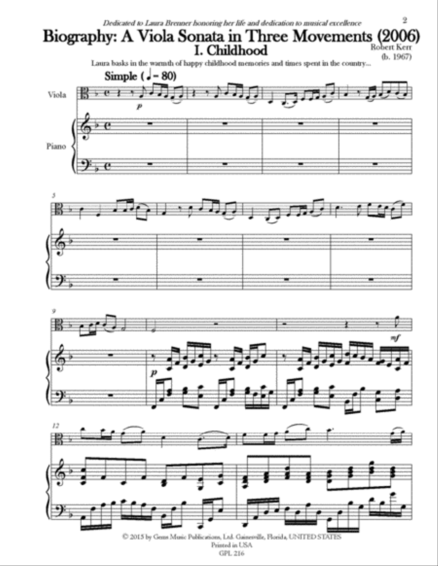 Biography: A Viola Sonata in Three Movements (2006) Piano scores gallery preview page 2