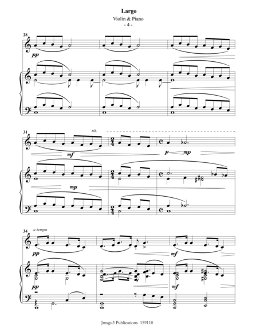 Dvořák: Largo from the New World Symphony for Violin & Piano Violin Solo scores gallery preview page 4