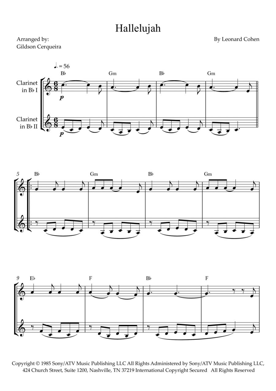 Hallelujah Clarinet Duet scores gallery preview page 1