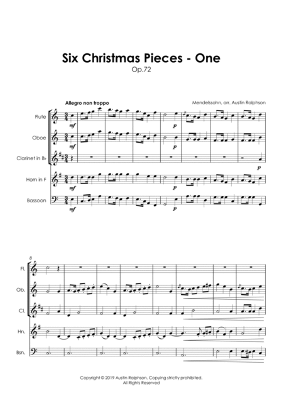 Six Christmas Pieces (Sechs Kinderstücke für das Pianoforte) Op.72: Number 1 of 6 - wind quintet Woodwind Quintet scores gallery preview page 5