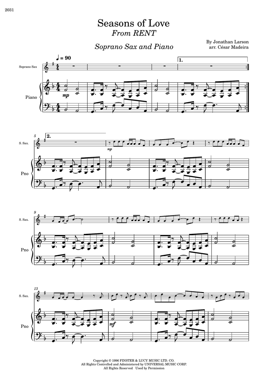 Seasons Of Love Soprano Saxophone scores gallery preview page 2