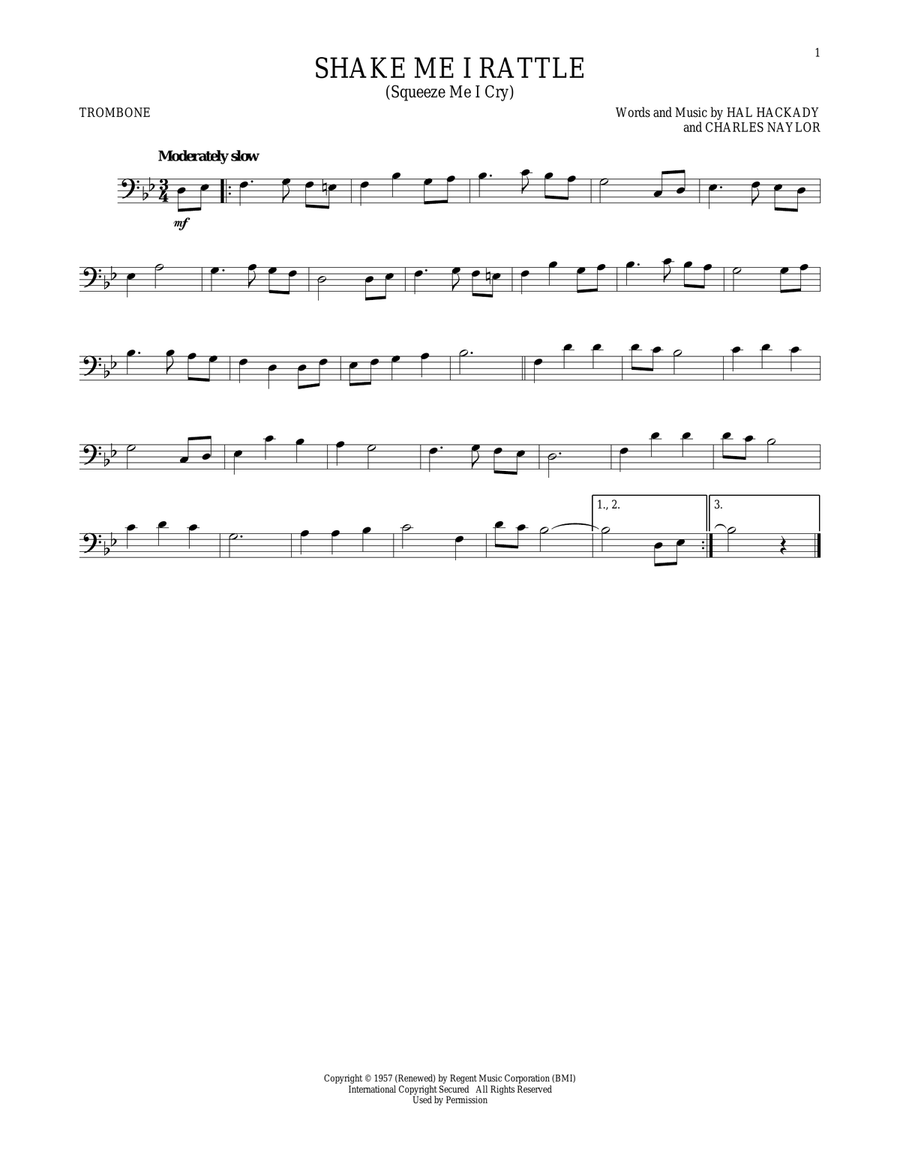 Shake Me I Rattle (Squeeze Me I Cry) Trombone Solo scores gallery preview page 1