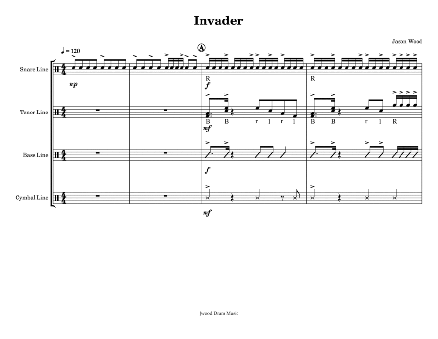 Invader (Drumline Cadence) Marching Band scores gallery preview page 1