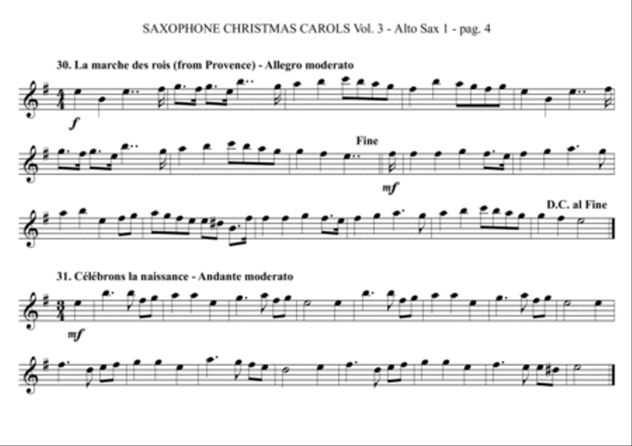 SAXOPHONE CHRISTMAS CAROLS vol. 3 - 13 world famous French Carols for Sax Quartet (SATB or AATB) Saxophone Quartet scores gallery preview page 4