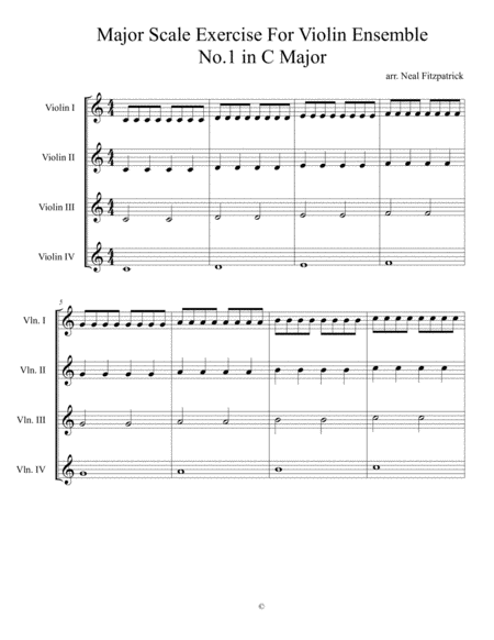 Major Scale Exercise For Violin Ensemble No.1 C Major
