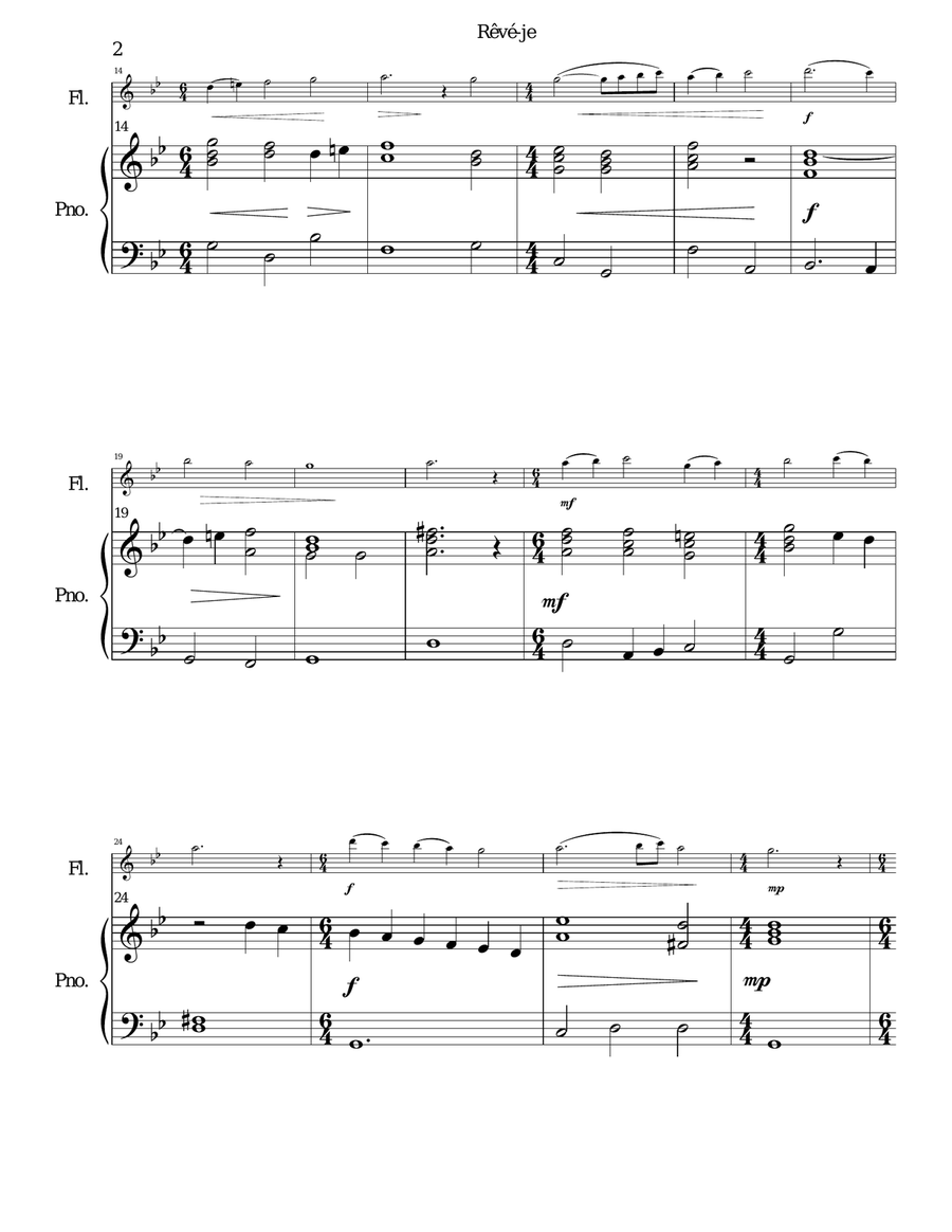 Rêvé-je (Am I dreaming) for flute and piano Flute Solo scores gallery preview page 2