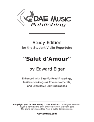 Elgar - Salut d'Amour for Solo Violin and Piano - Study Edition
