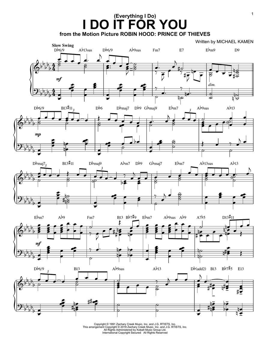 (Everything I Do) I Do It For You [Jazz version] Piano Solo scores gallery preview page 1